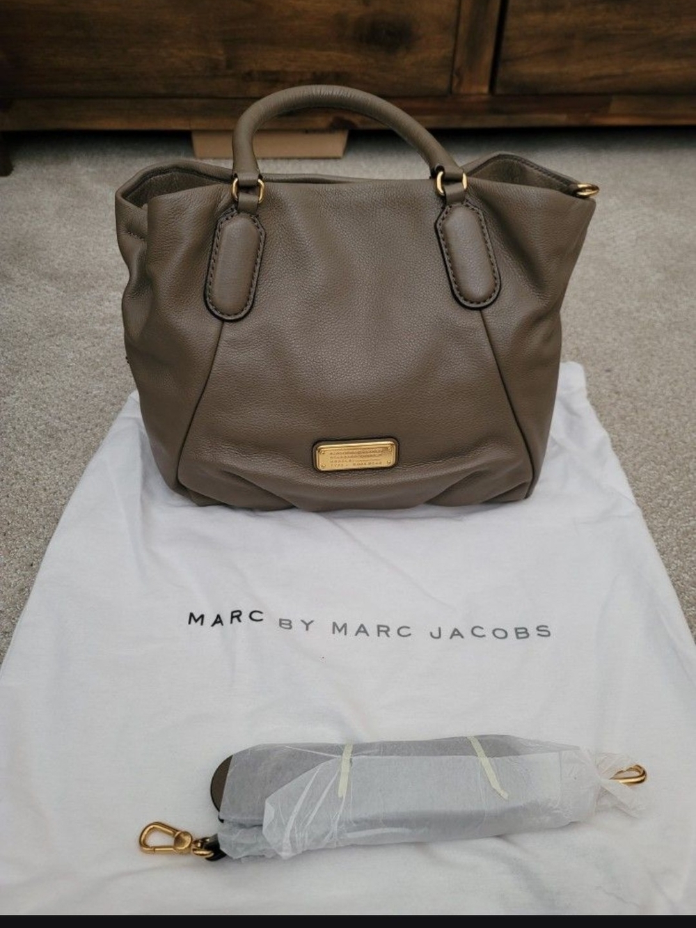 Marc by Marc Jacobs Taupe Pebbled Leather Tote with Gold Hardware